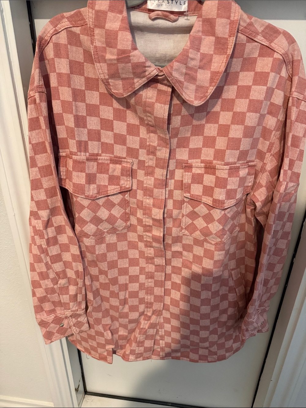 Women’s Casual Pink Checkered Shacket